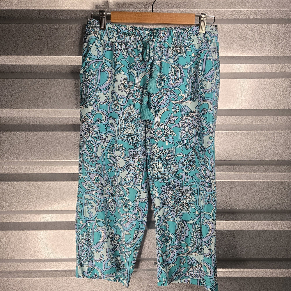Belle Beach Capri Pants – Aqua Paisley – Size XSP